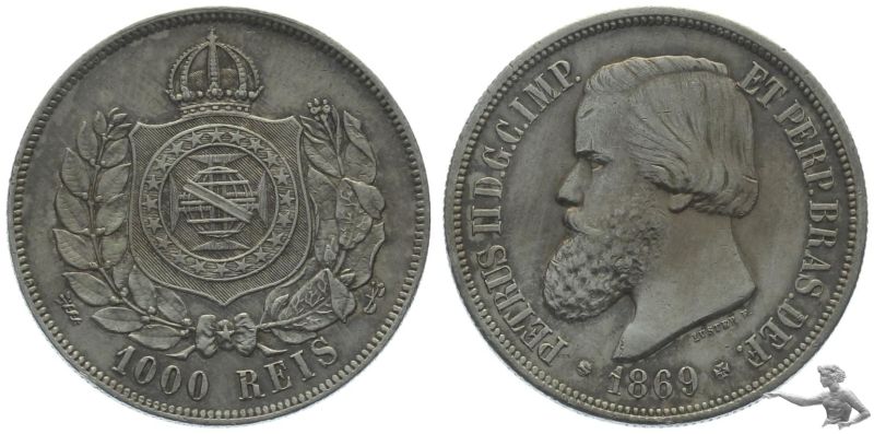 Brasilien 1000 Reis 1869 Petrus II.